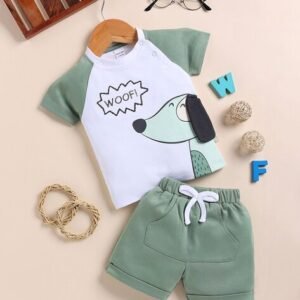 MOM'S LOVE Half Sleeves Woof Dog Set