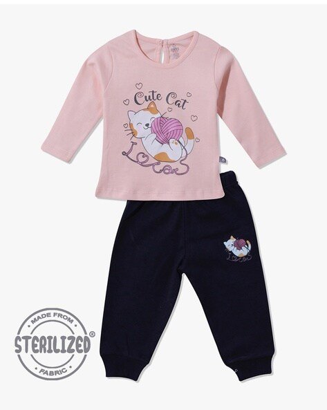 MOM'S LOVE Girls Printed Top & Joggers Set