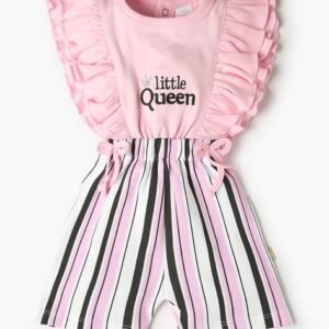 MOM'S LOVE Striped Romper with Ruffled Trims