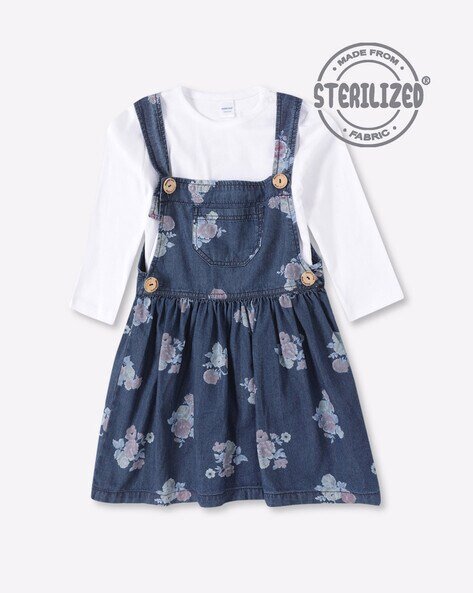 MOM'S LOVE Floral Print Pinafore Dress with Top