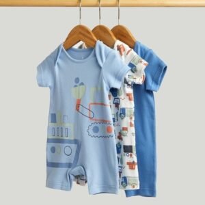 Mothercare - Boys Pack of 3 Graphic Print Cotton Rompers
