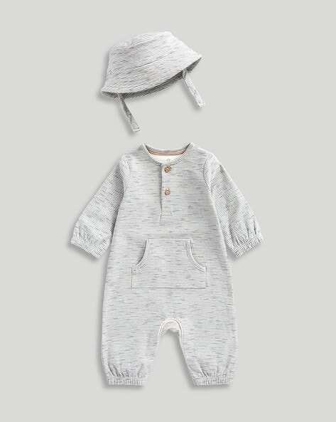 Mothercare - Infants Ribbed Cotton Romper & Hat Set