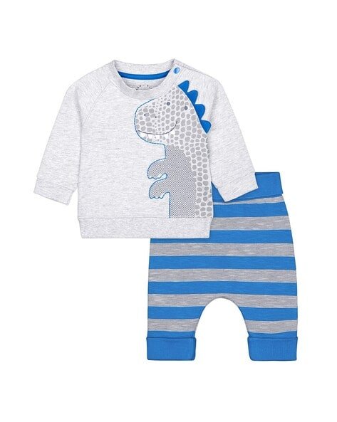 Mothercare Printed Crew-Neck T-shirt & Striped Pants Set