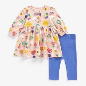 Mothercare Printed Fit & Flare Dress with Leggings