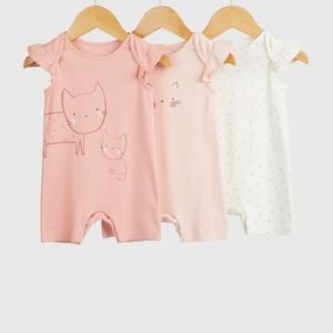 Mothercare - Girls Pack of 3 Printed Cotton Rompers