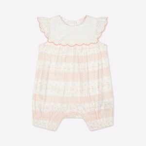 Mothercare Printed Romper with Schiffli Overlay