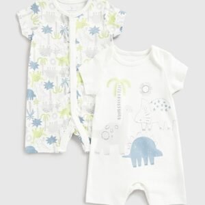 Mothercare - Boys Pack of 2 Printed Cotton Rompers