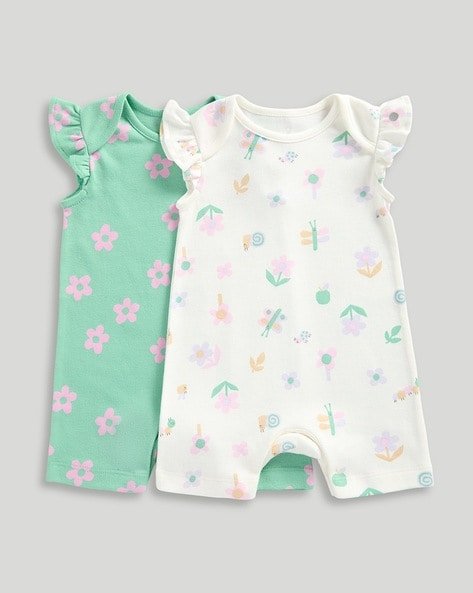 Mothercare - Girls Pack of 2 Floral Print Cotton Rompers