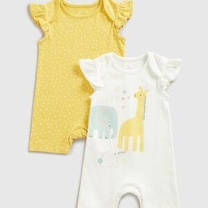 Mothercare - Girls Pack of 2 Printed Cotton Rompers