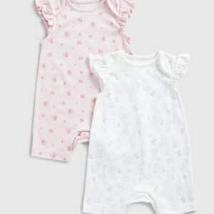 Mothercare - Girls Pack of 2 Printed Cotton Rompers