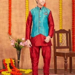 MUHURATAM Boys Mandarin-Collar Kurta Pyjama Set with Jacket