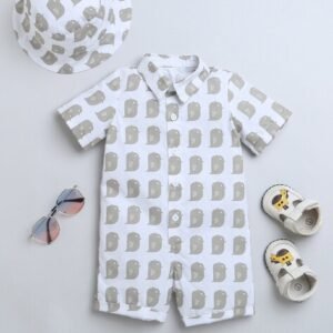 NINO BAMBINO - Printed Button-Down Romper with Hat