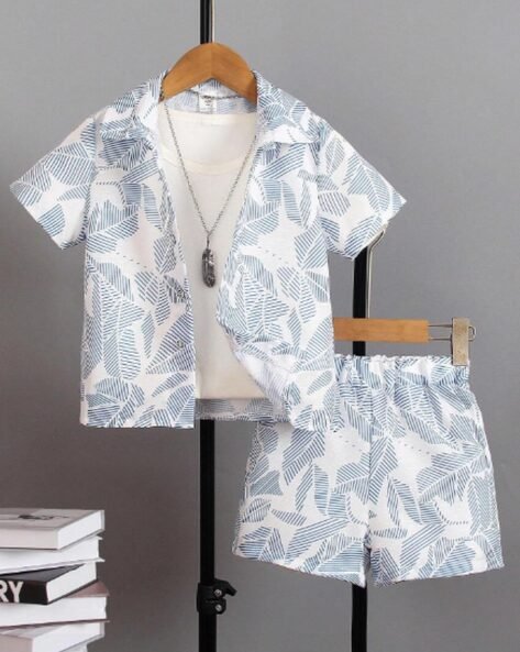 OCVITO Boys Printed Shirt & Shorts Set with Short Sleeves