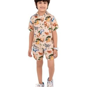OCVITO Boys Printed Shirt & Shorts Set with Short Sleeves