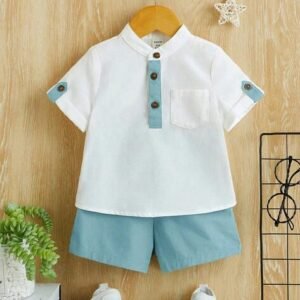 OCVITO Boys Band-Collar Shirt & Shorts Set