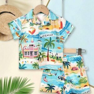 Peeloo Boys Graphic Print Shirt & Shorts Set