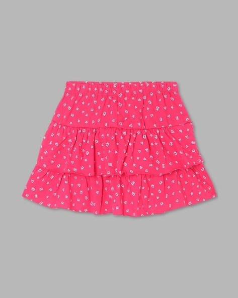 PINK N BLUE Micro Print A-Line Skirt with Elasticated Waist