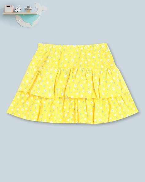 PINK N BLUE Floral Print Tiered Skirt with Elasticated Waist