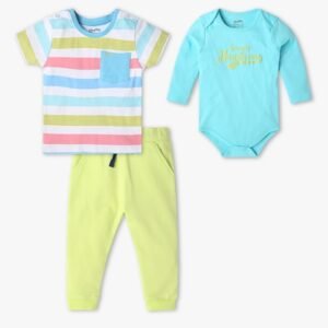 PLAYDAY Boys Printed Regular Fit T-Shirt & Pants Set with Romper