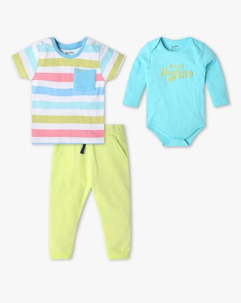 PLAYDAY Boys Printed Regular Fit T-Shirt & Pants Set with Romper
