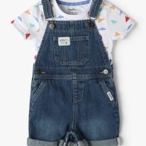 PLAYDAY Boys Printed T-Shirt with Dungaree Set
