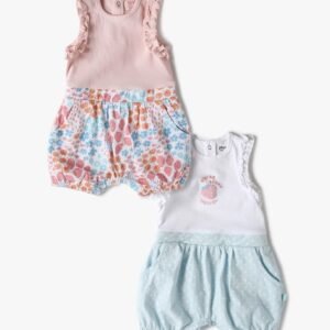 PLAYDAY - Girls Pack of 2 Printed Round-Neck Rompers