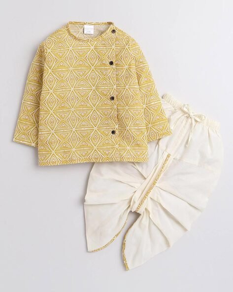 POLKA TOTS Boys Geometric Print Kurta & Dhoti Set