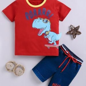 SMARTRAHO Boys Graphic Print Shorts & T-Shirt Set