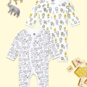 THE MOM STORE - Infants Pack of 2 Printed Rompers with Tie-Up