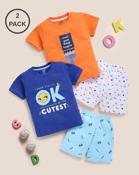 TOONYPORT Pack of 2 Boys Graphic Print T-Shirt & Pants Sets