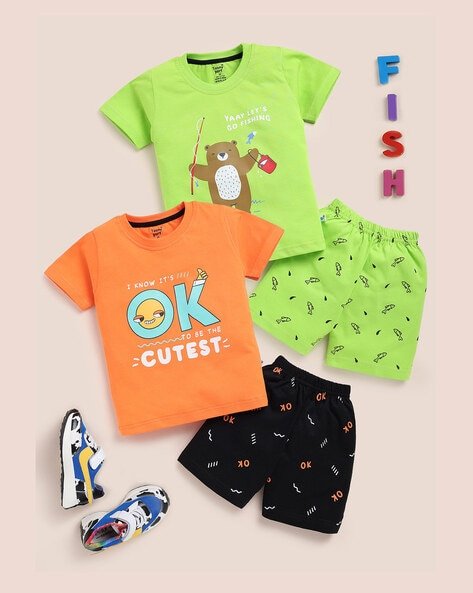 TOONYPORT Pack of 2 Boys Graphic Print T-Shirt & Pants Sets
