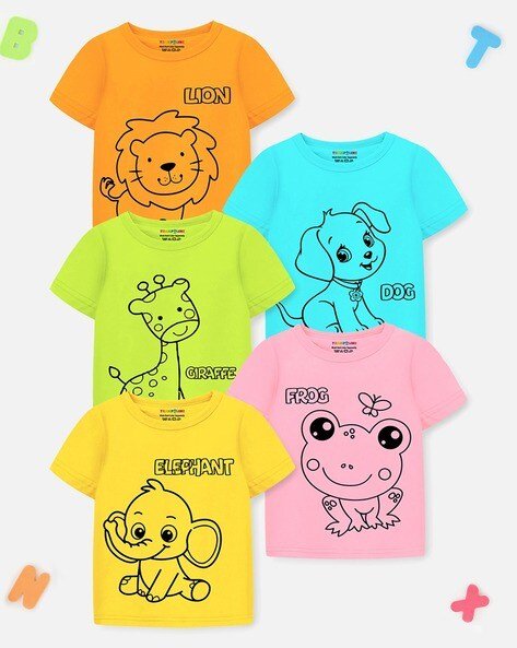 Trampoline Boys Pack of 5 Printed Regular Fit Round-Neck T-Shirts