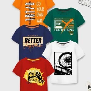 Trampoline Pack of 5 Boys Typographic Print Regular Fit Round-Neck T-Shirt
