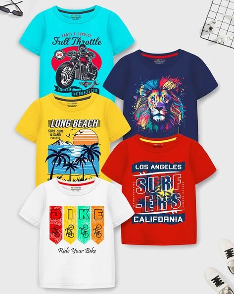 Trampoline Boys Pack of 5 Graphic Print Regular Fit Crew-Neck T-Shirts