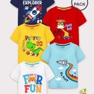 Trampoline Boys Pack of 5 Graphic Print Regular Fit Round-Neck T-Shirts