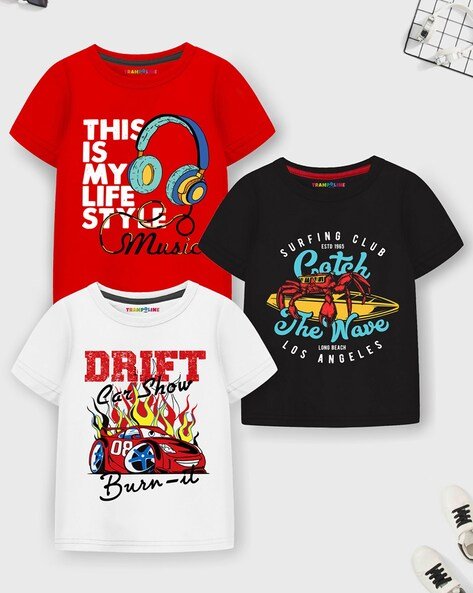 Trampoline Pack of 3 Typographic Print Crew-Neck T-Shirts