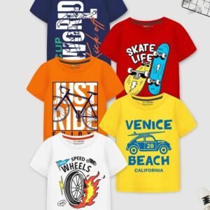 Trampoline Pack of 5 Boyd Typographic Print Regular Fit Round-Neck T-Shirts