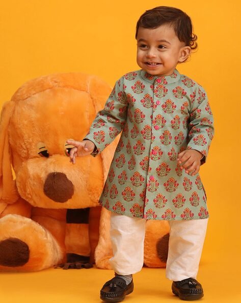 Vastramay Sishu Floral Print Kurta & Pyjama Set