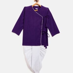 Vastramay Sishu V-Neck Kurta Dhoti Set with Tie-Up