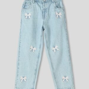 Wotnot by AZORTE - Bow Embroidery Denim Jeans