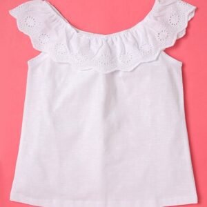 Wotnot - Heathered Top with Schiffli Embroidered Neckline