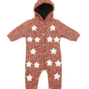 Yellow Apple - Patterned Knit-Button Down Romper with Hoodie