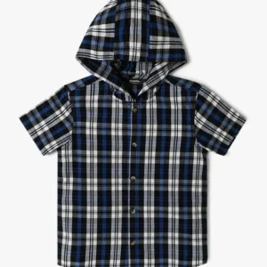 Yousta - Boys Checked Regular Fit Hooded Shirt