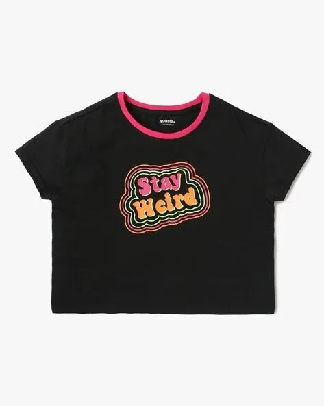 Yousta - Girls Typographic Print Boxy Fit Round-Neck T-Shirt