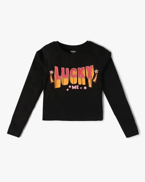 Yousta - Girls Typographic Print Relaxed Fit Crew-Neck T-Shirt