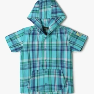 Yousta - Boys Checked Regular Fit Hooded Shirt