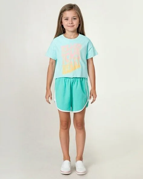 Yousta - Girls Typographic Print Relaxed Fit Crew-Neck T-Shirt