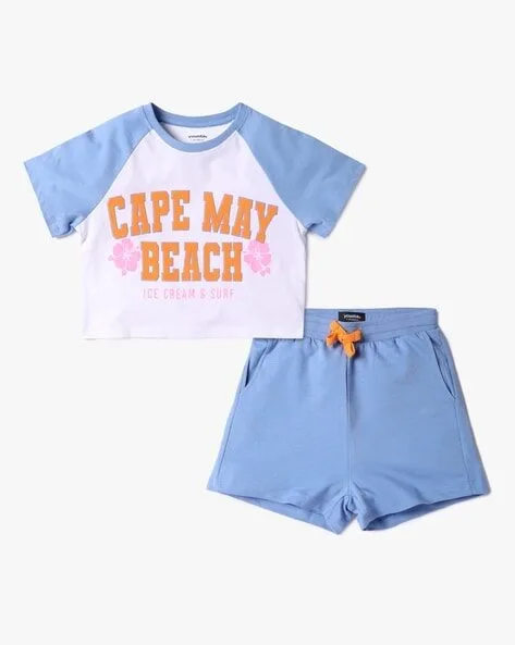 Yousta - Girls Typographic Print T-Shirt with Shorts