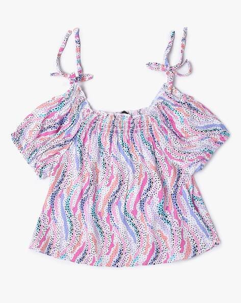 Yousta - Printed Top with Tie-Up Accent