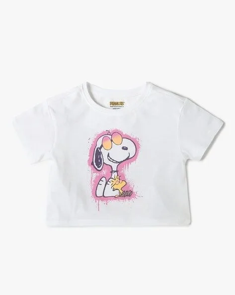 Yousta - Girls Core Snoopy Print Relaxed Fit Round-Neck T-Shirt